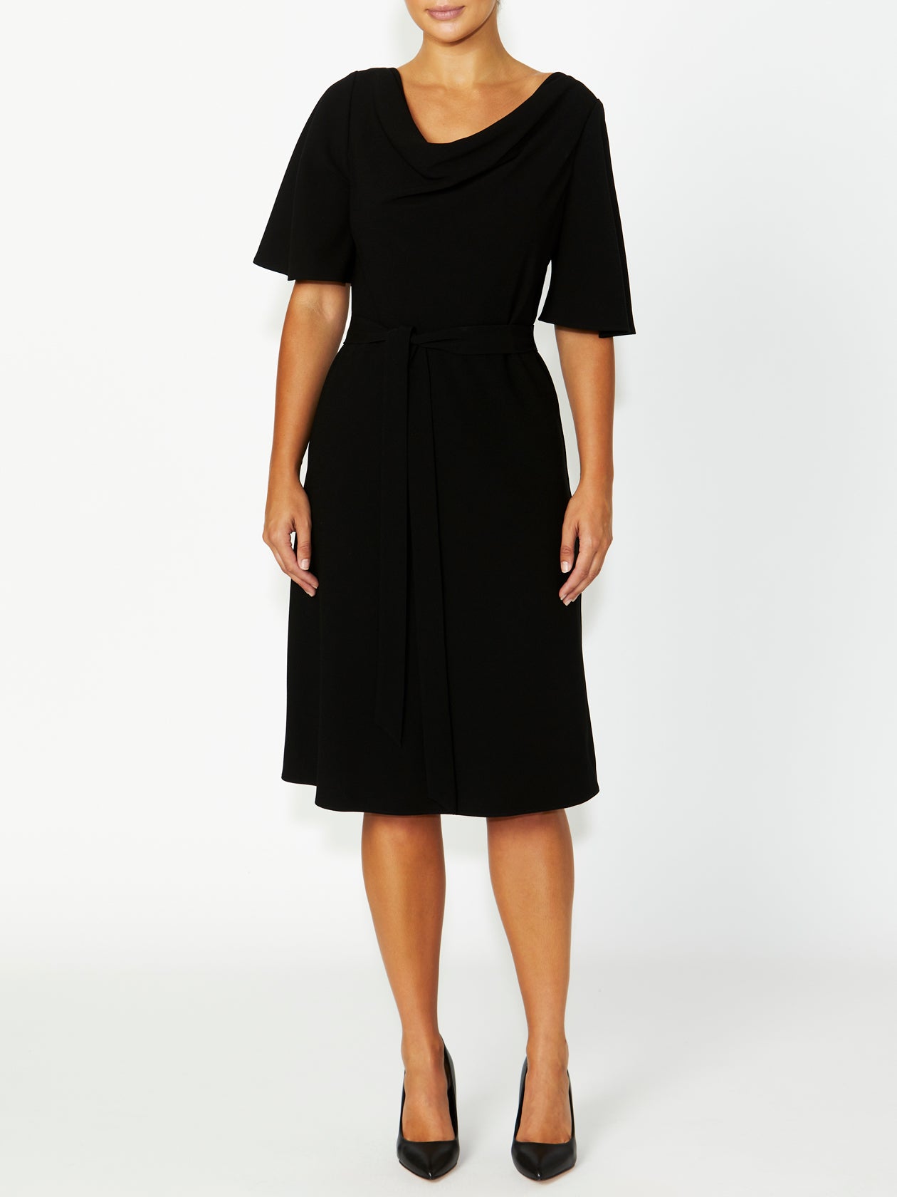 Women's Crepe Cowl Neck Dress in Black | Harmony