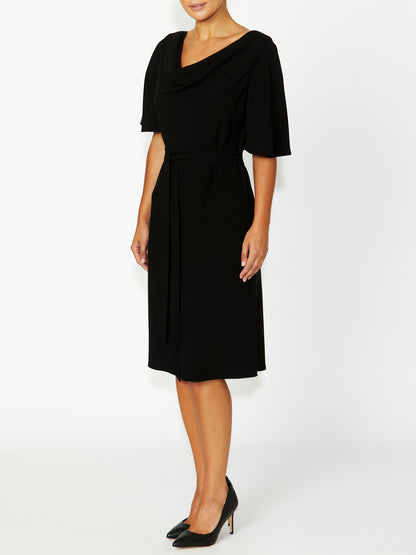 Women's Crepe Cowl Neck Dress in Black | Harmony