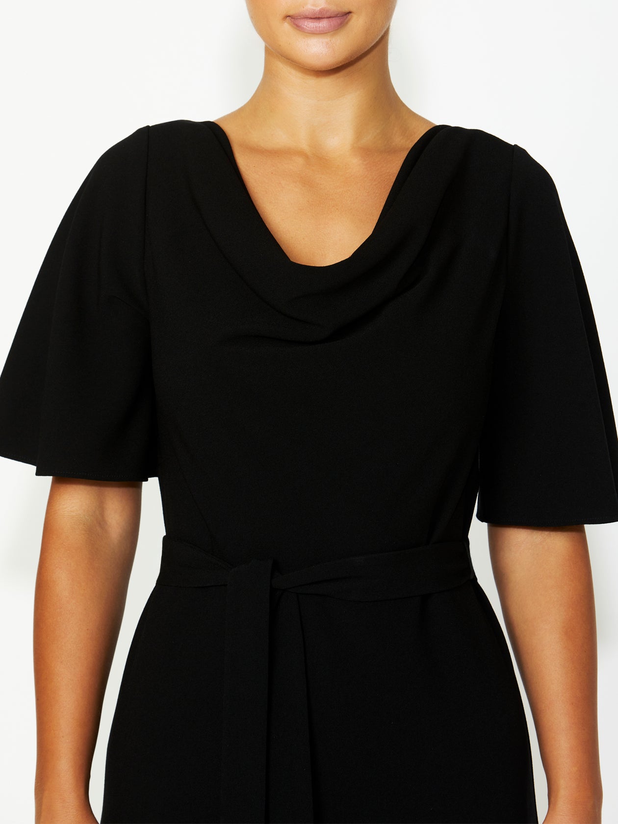 Women's Crepe Cowl Neck Dress in Black | Harmony