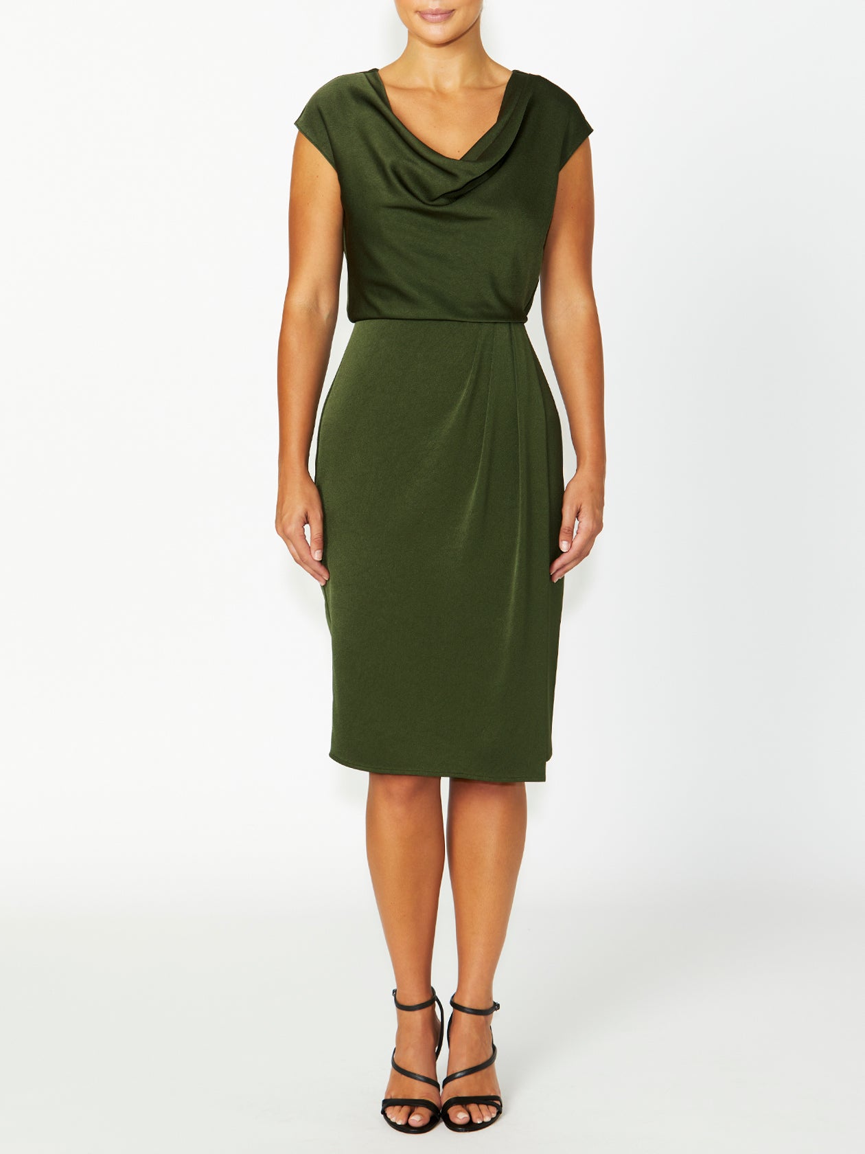 Women's Crepe Cowl Neck Dress in Green | Beth