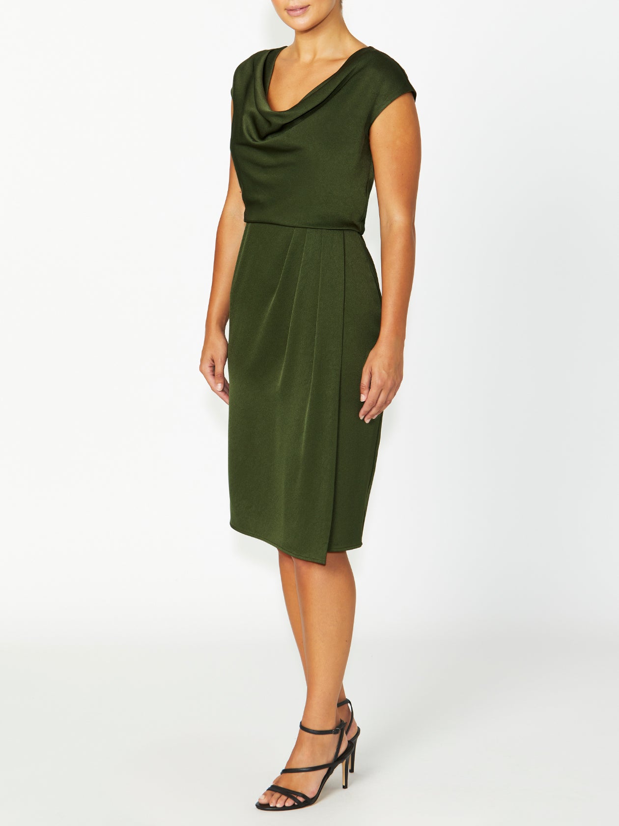 Women's Crepe Cowl Neck Dress in Green | Beth