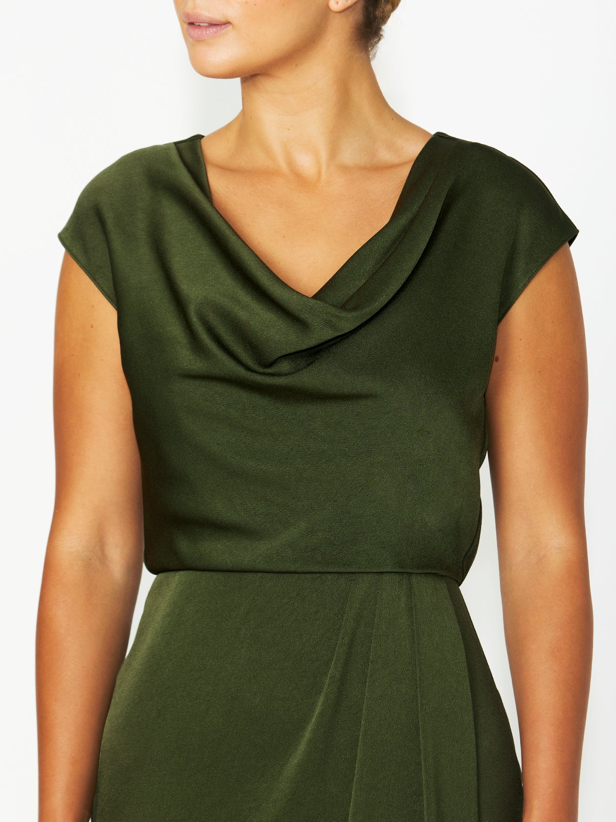 Women's Crepe Cowl Neck Dress in Green | Beth