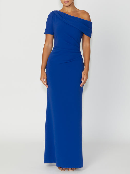 Women's Crepe Floor Length Gown in Blue | Sasha