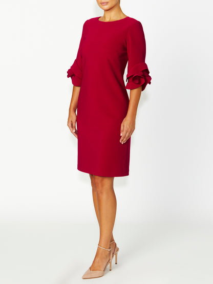 Women's Crepe Ruffle Sleeve Dress in Red | Rosie