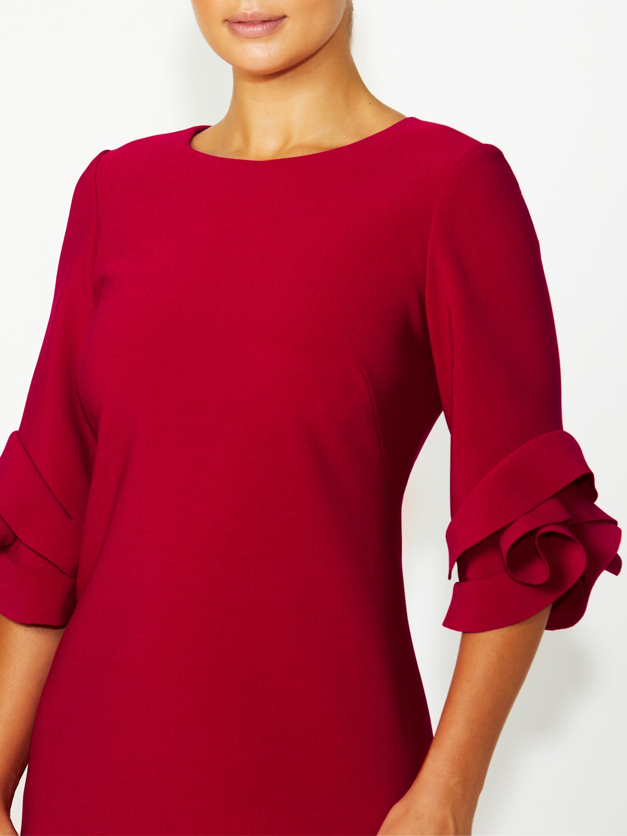 Women's Crepe Ruffle Sleeve Dress in Red | Rosie