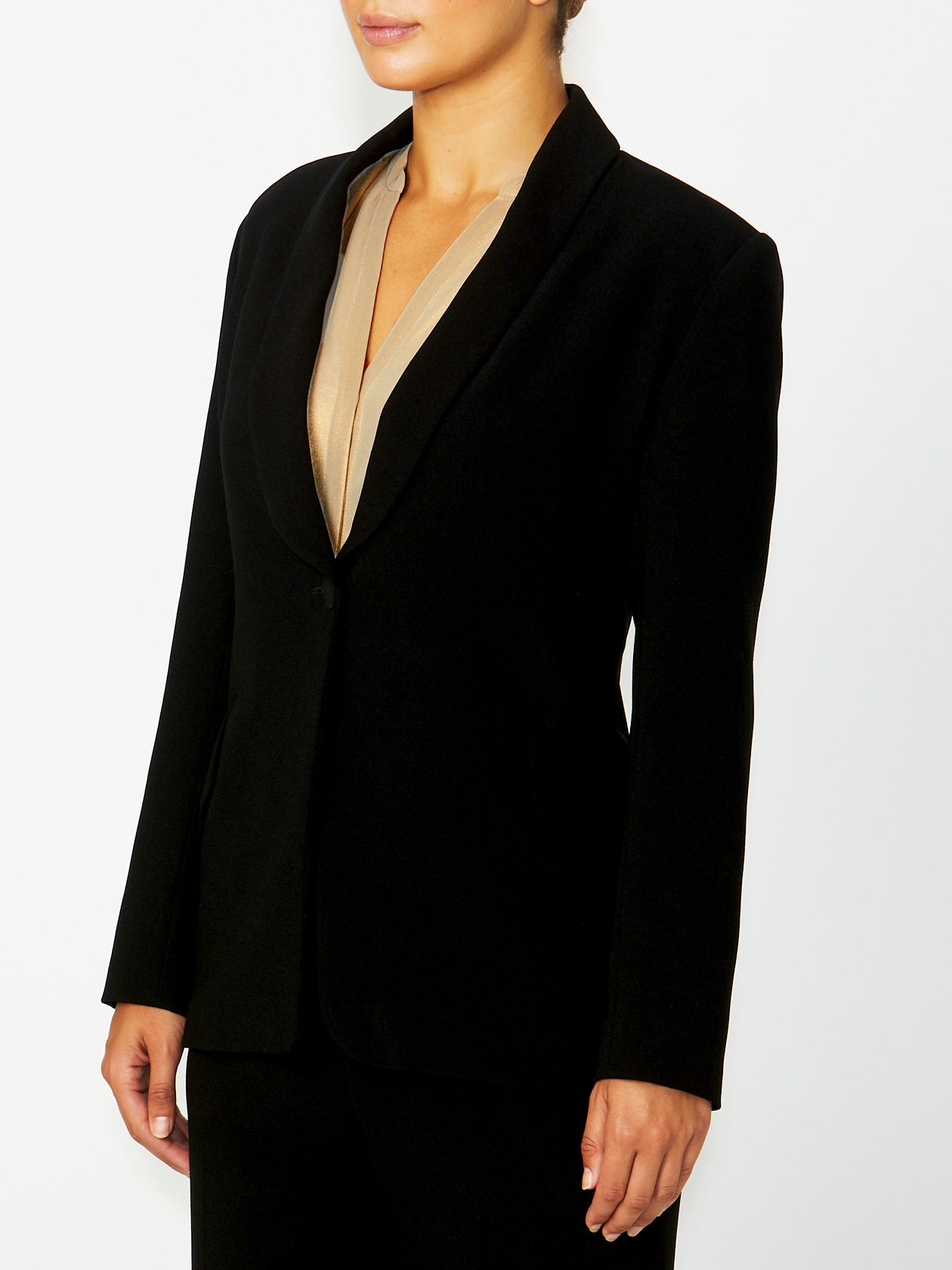 Women's Crepe Single Button Jacket in Black | Quinn