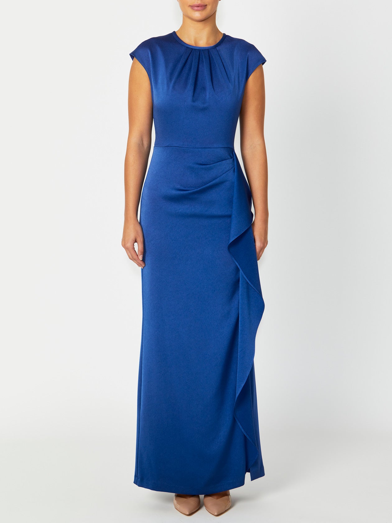 Women's Crepe Split Leg Gown in Blue | Laveria