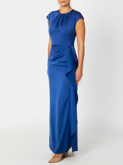 Women's Crepe Split Leg Gown in Blue | Laveria