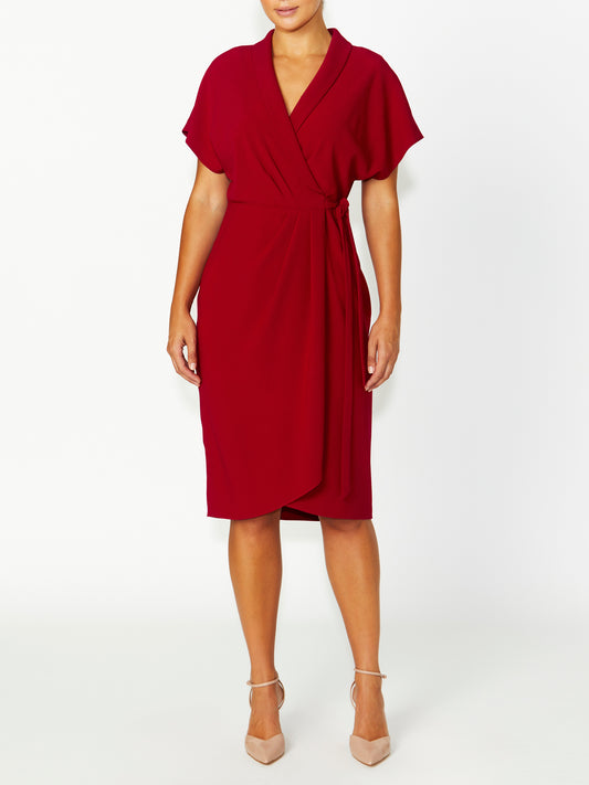 Women's Crepe Wrap Dress in Red | Katia