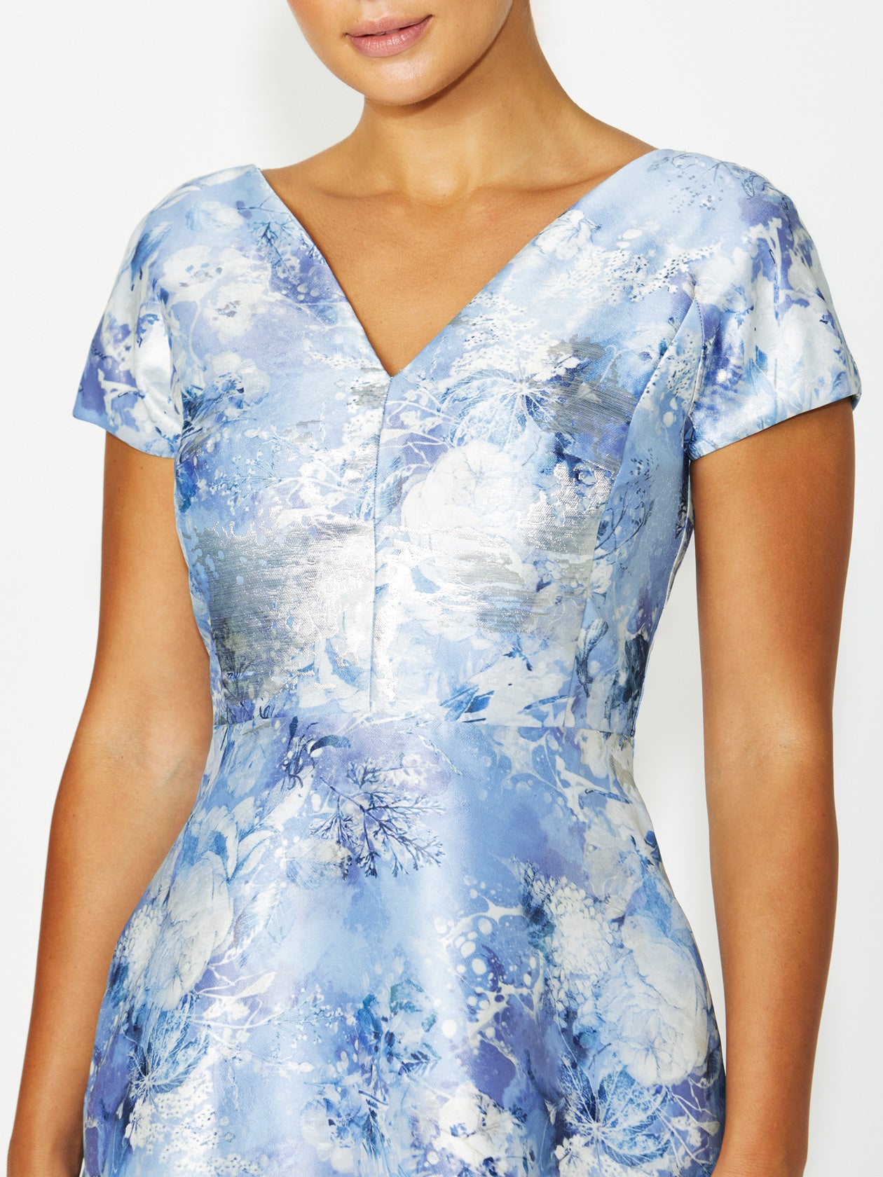 Women's Jacquard Fit & Flare Dress in Blue and White | Emersyn