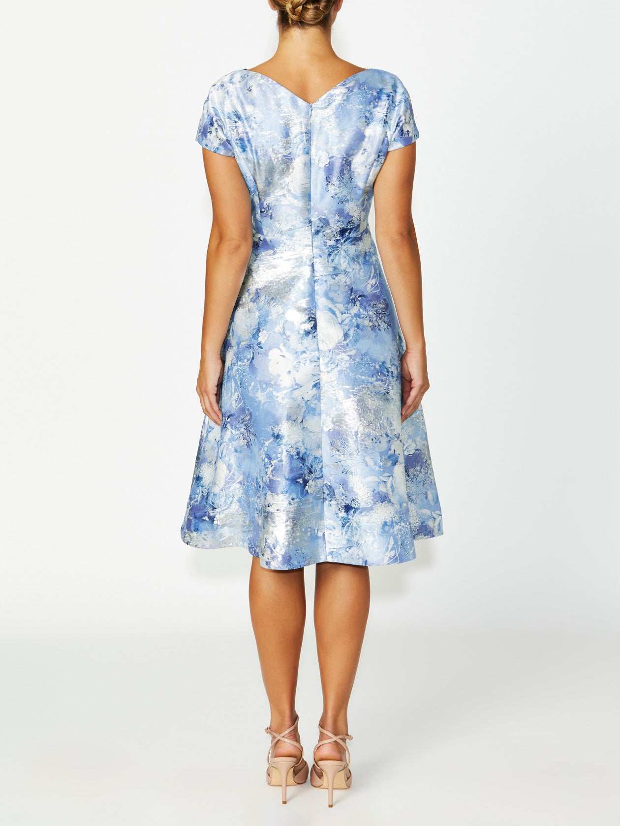 Women's Jacquard Fit & Flare Dress in Blue and White | Emersyn