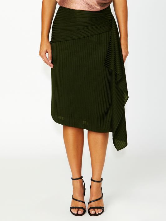 Women's Knit Wrap Skirt in Green | Lisa Front View