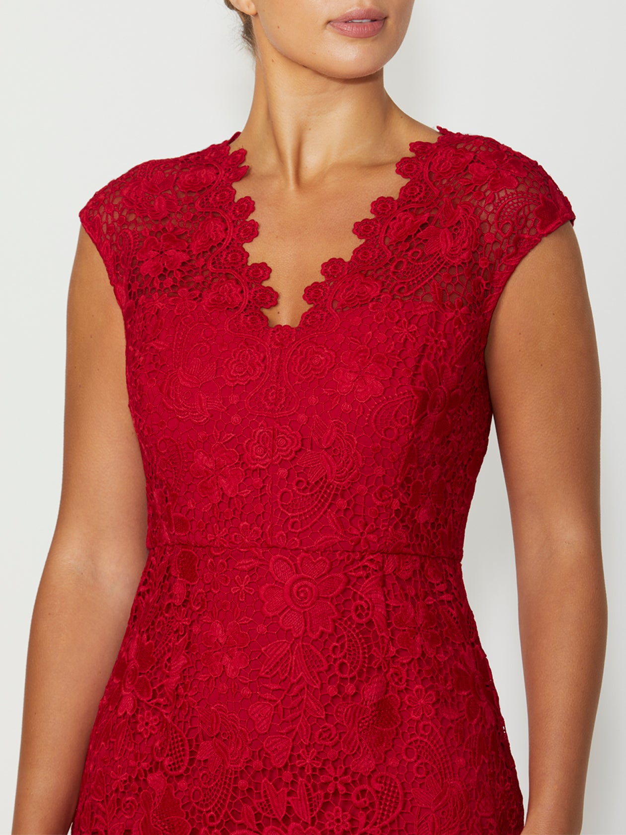 Women's Lace Asym Dress in Red | Georgina