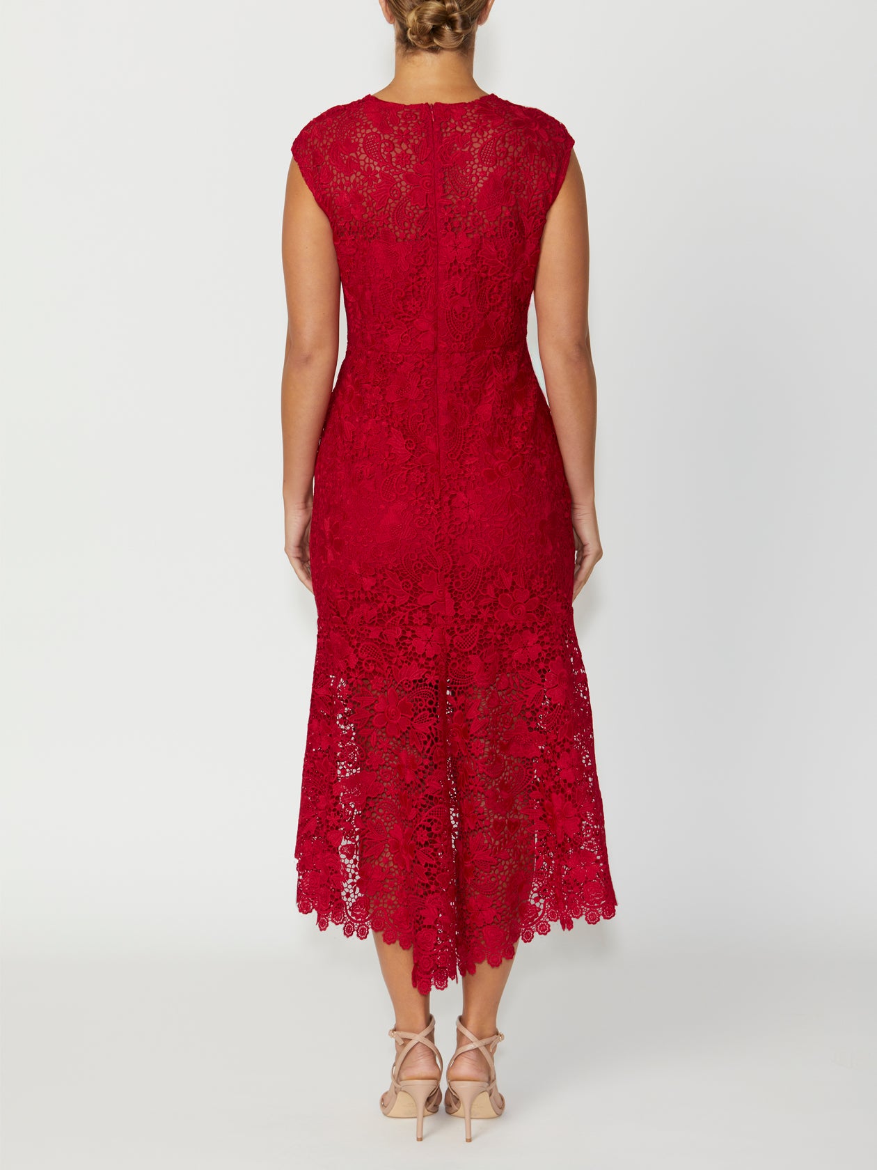 Women's Lace Asym Dress in Red | Georgina