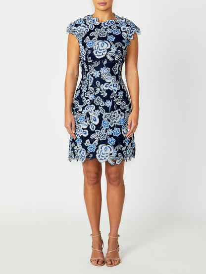 Women's Lace High Neck Dress in Navy | Ruby