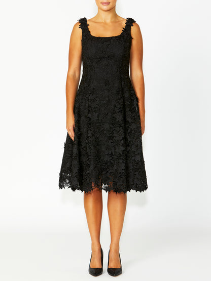 Women's Lace Midi Length Dress in Black | Ingrid