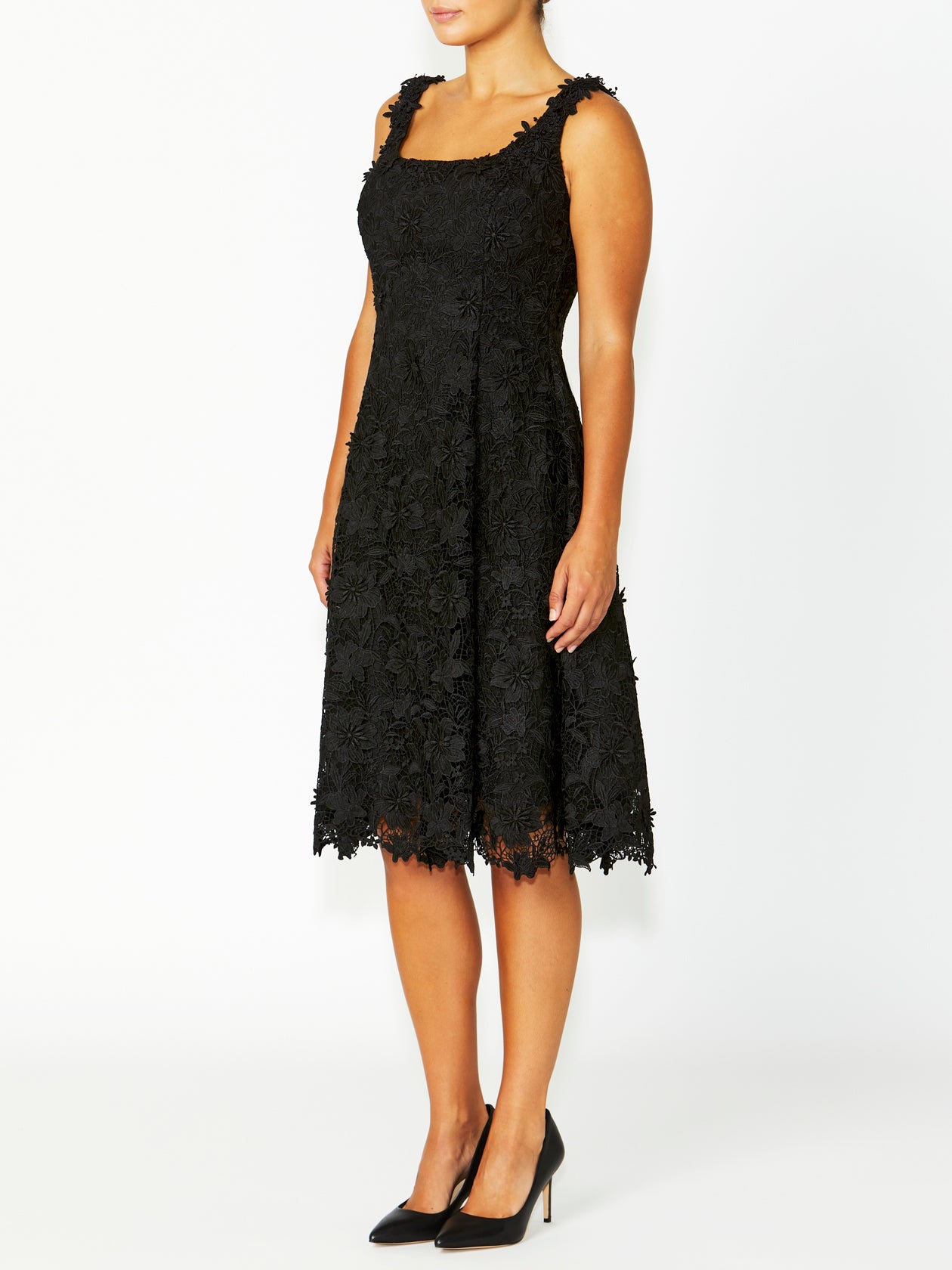 Women's Lace Midi Length Dress in Black | Ingrid