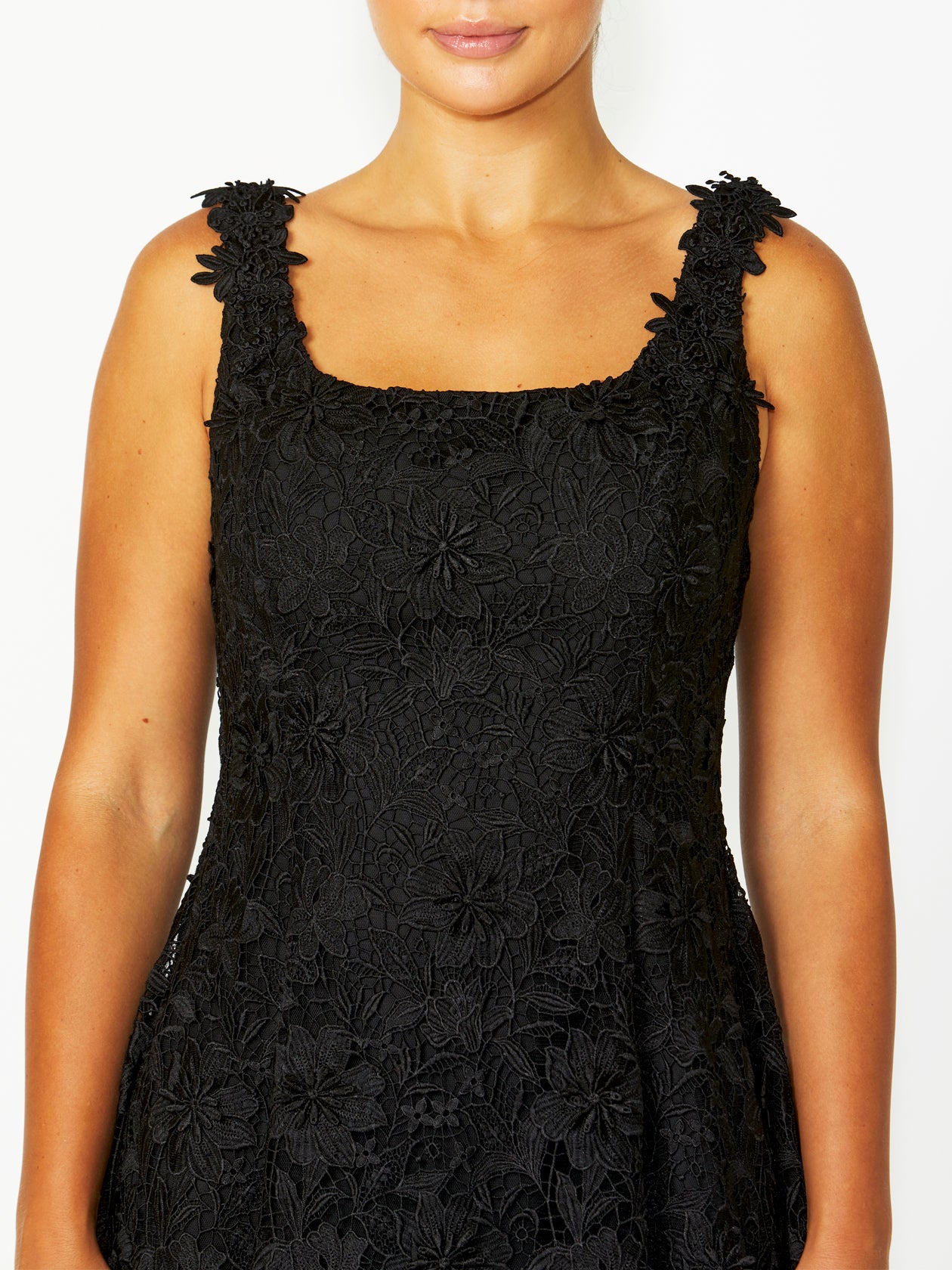 Women's Lace Midi Length Dress in Black | Ingrid