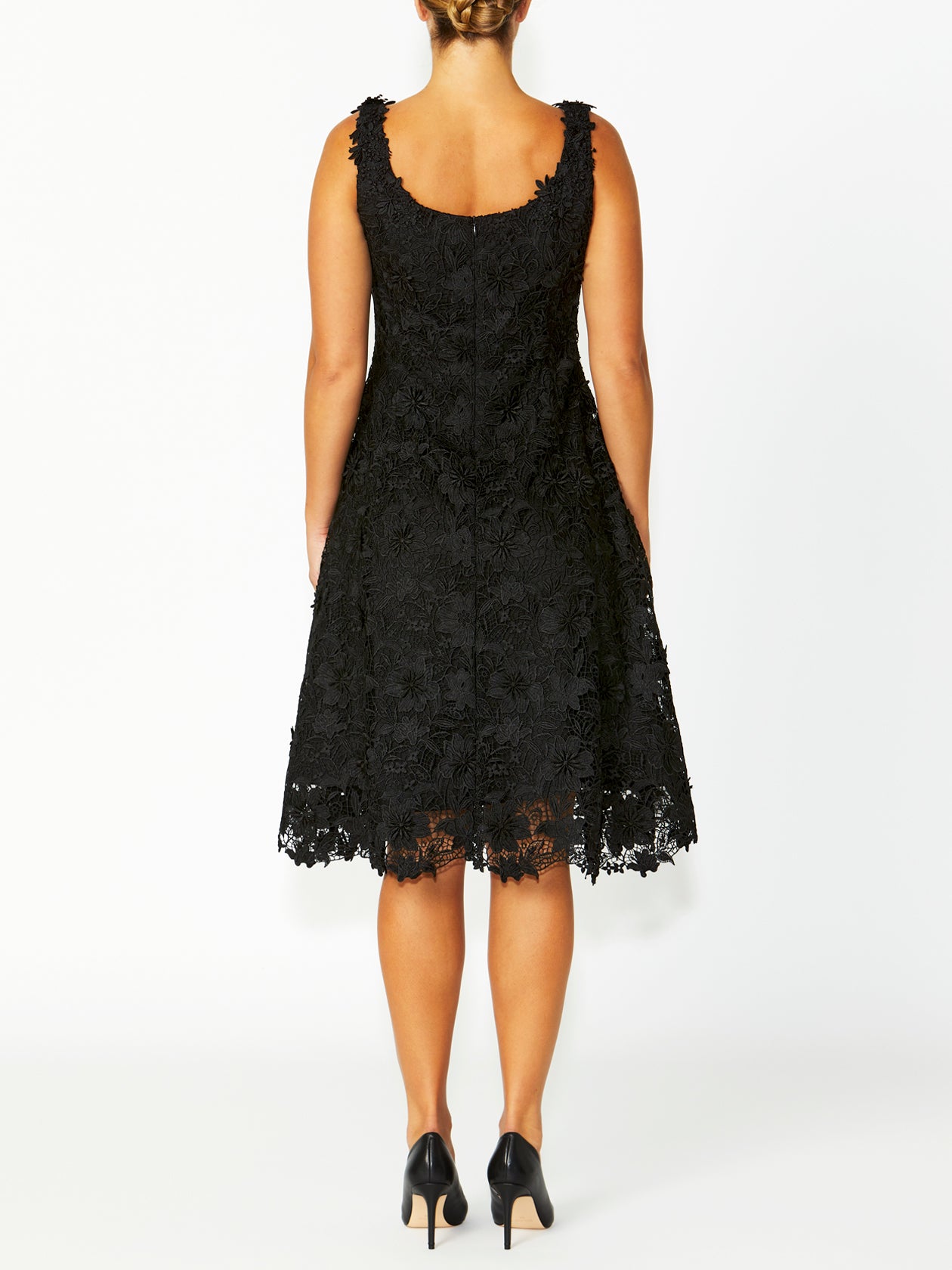 Women's Lace Midi Length Dress in Black | Ingrid