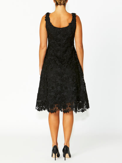 Women's Lace Midi Length Dress in Black | Ingrid