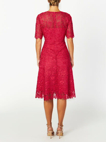 Women's Lace Midi Length Dress in Pink | Emily