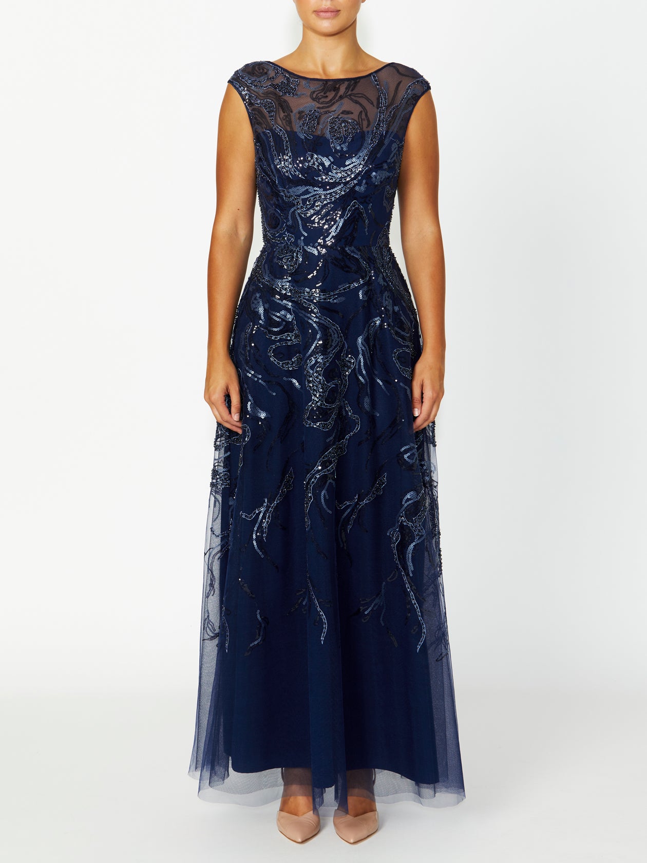 Women's Sequin Floor Length Gown in Navy | Catalina