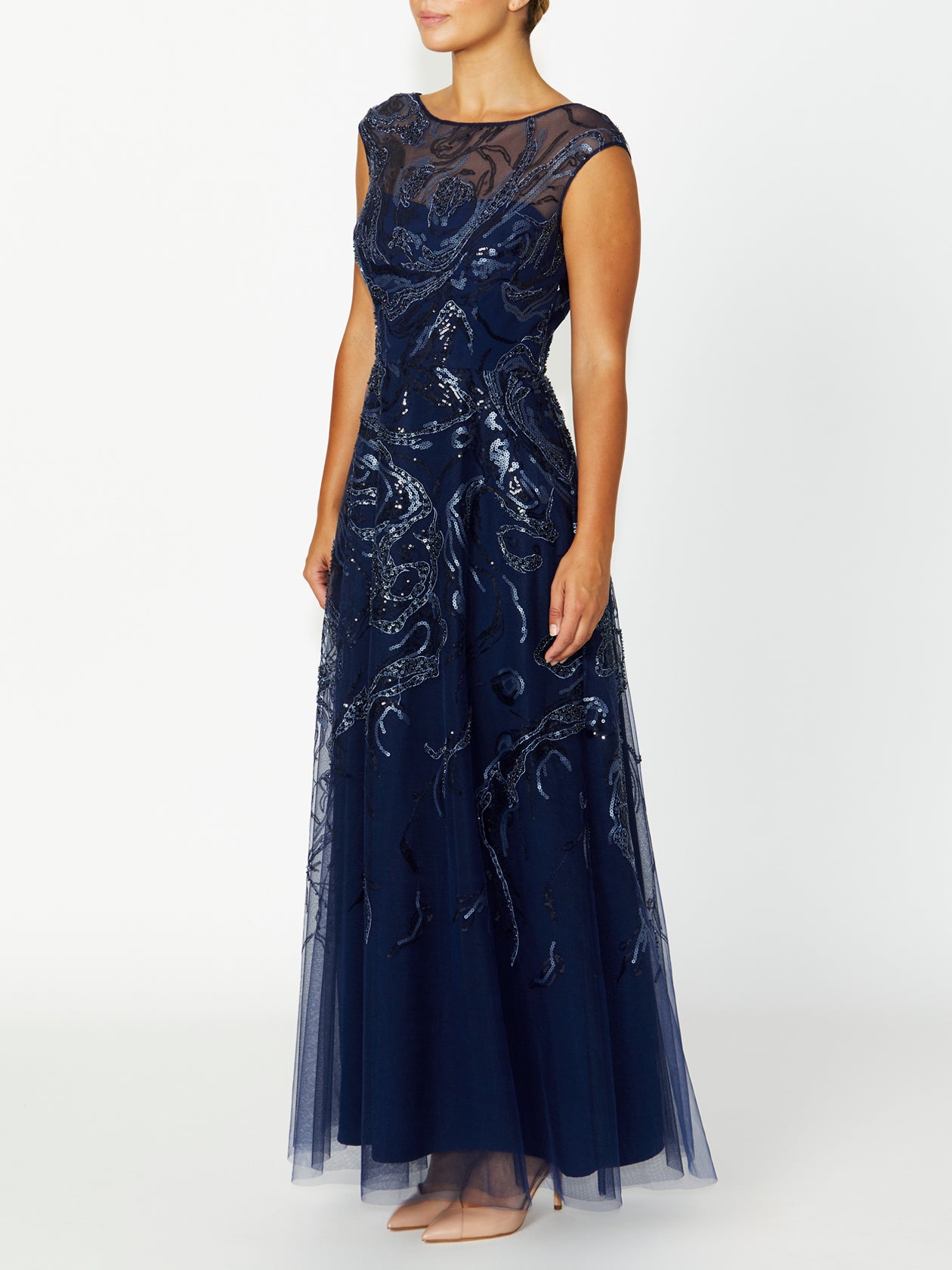 Women's Sequin Floor Length Gown in Navy | Catalina