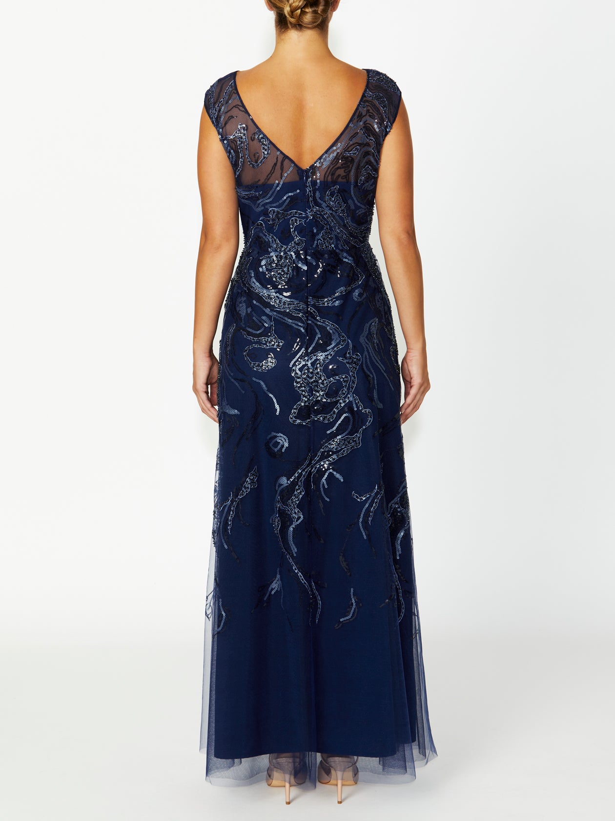 Women's Sequin Floor Length Gown in Navy | Catalina