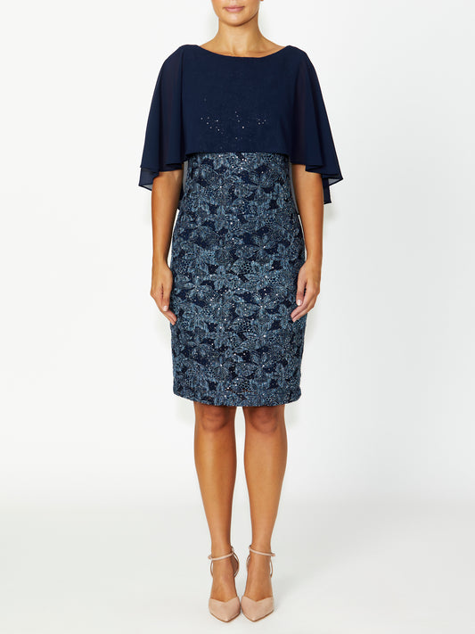 Women's Sequin Flutter Sleeve Dress in Navy | Beatrix