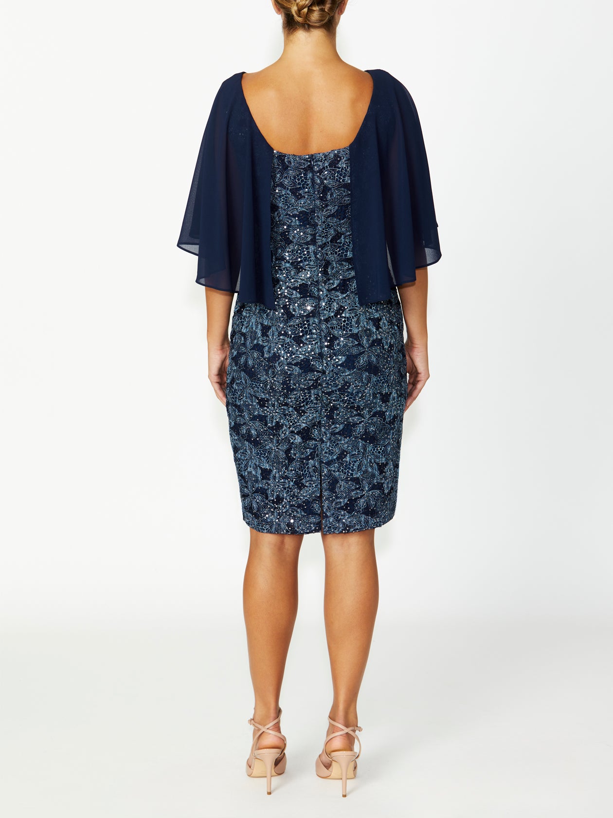 Women's Sequin Flutter Sleeve Dress in Navy | Beatrix