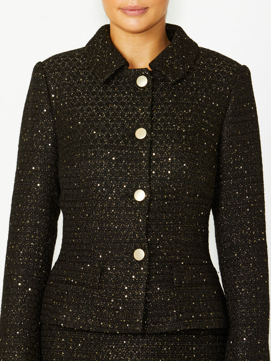 Women's Tweed Easy Fit Jacket in Black | Cara