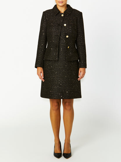 Women's Tweed Easy Fit Jacket in Black | Cara