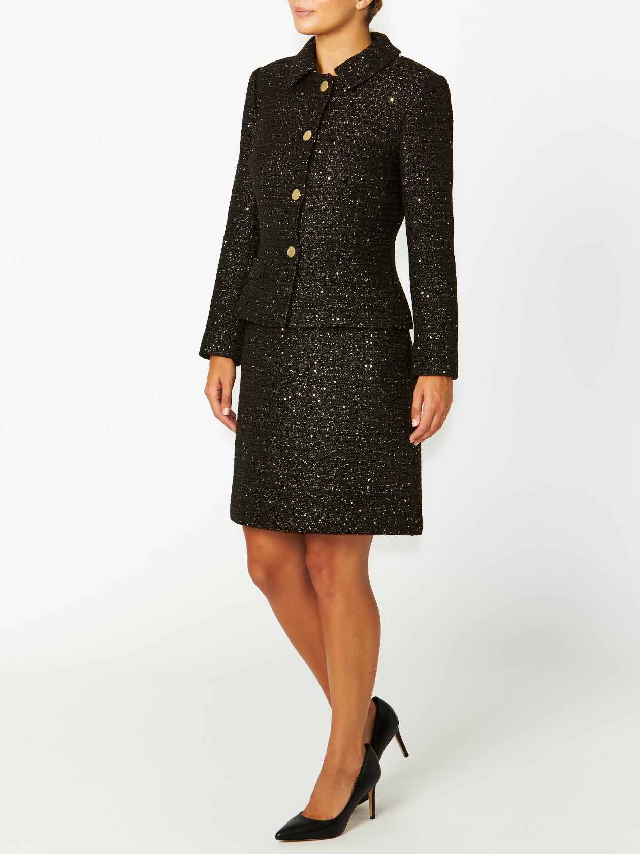 Women's Tweed Easy Fit Jacket in Black | Cara