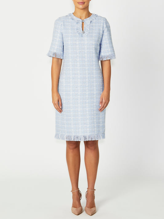 Women's Tweed Shift Dress in Blue | Lilly