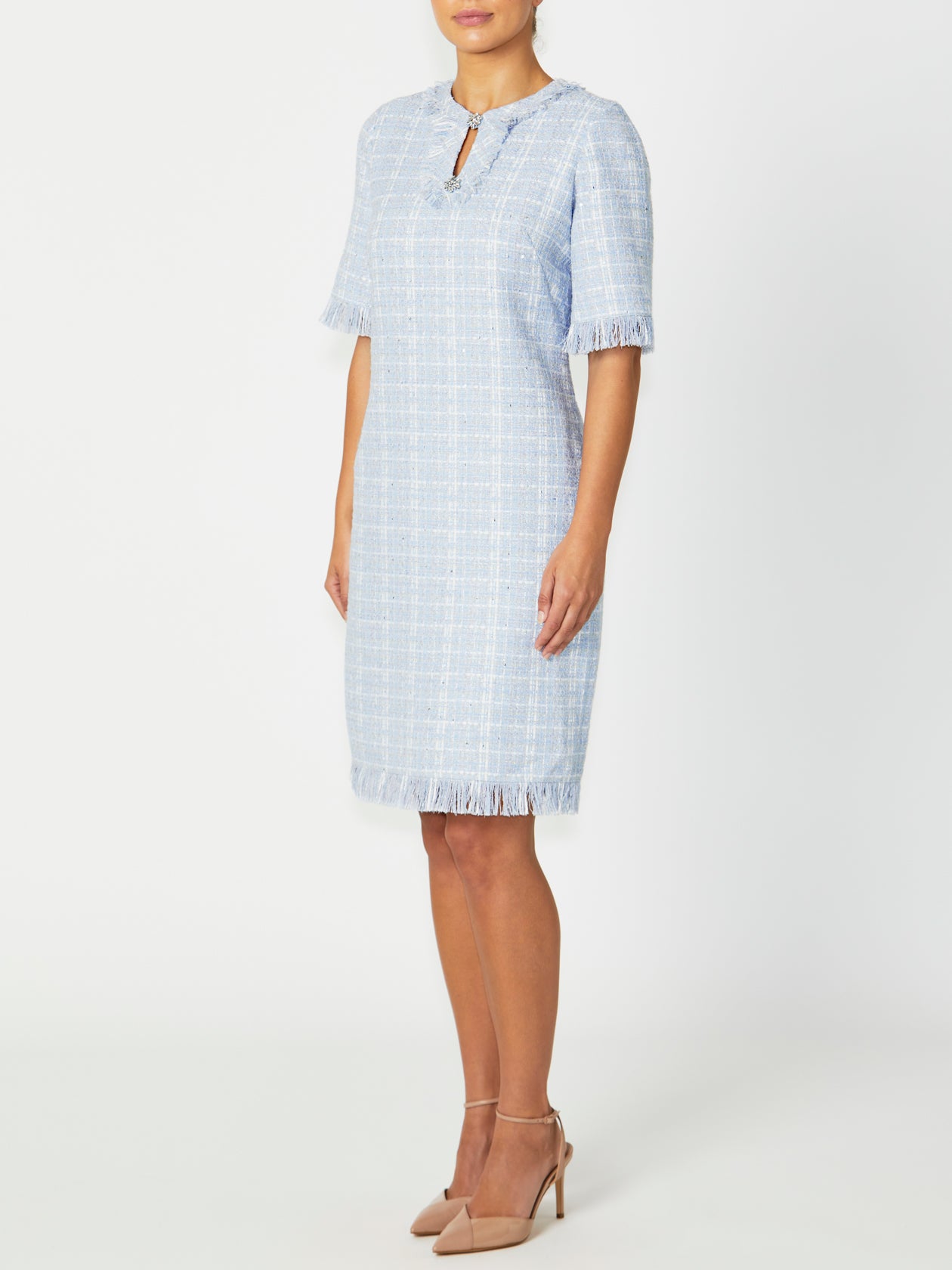 Women's Tweed Shift Dress in Blue | Lilly