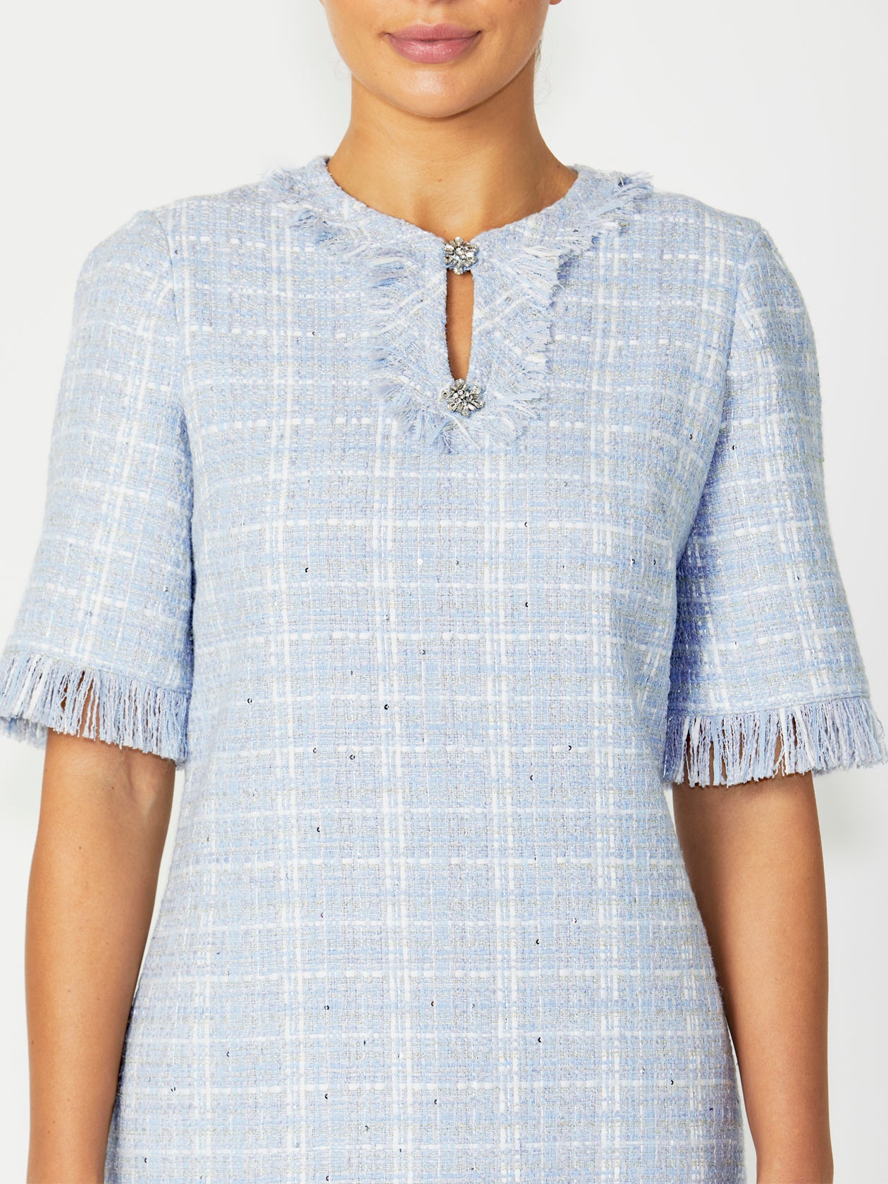 Women's Tweed Shift Dress in Blue | Lilly