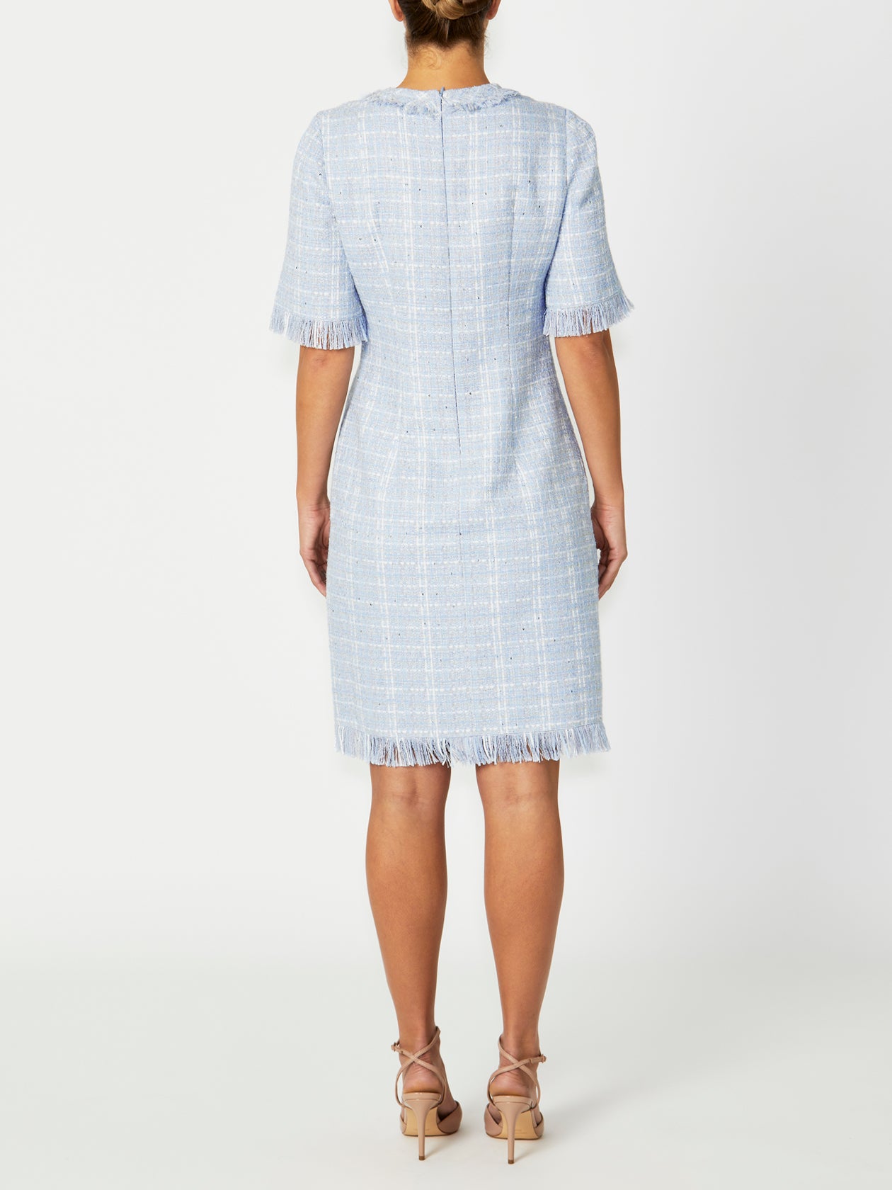 Women's Tweed Shift Dress in Blue | Lilly