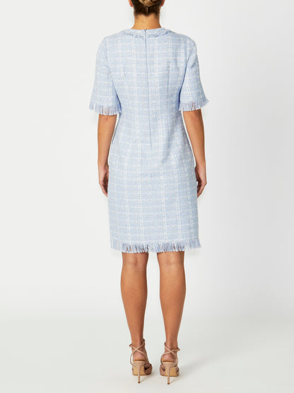 Women's Tweed Shift Dress in Blue | Lilly