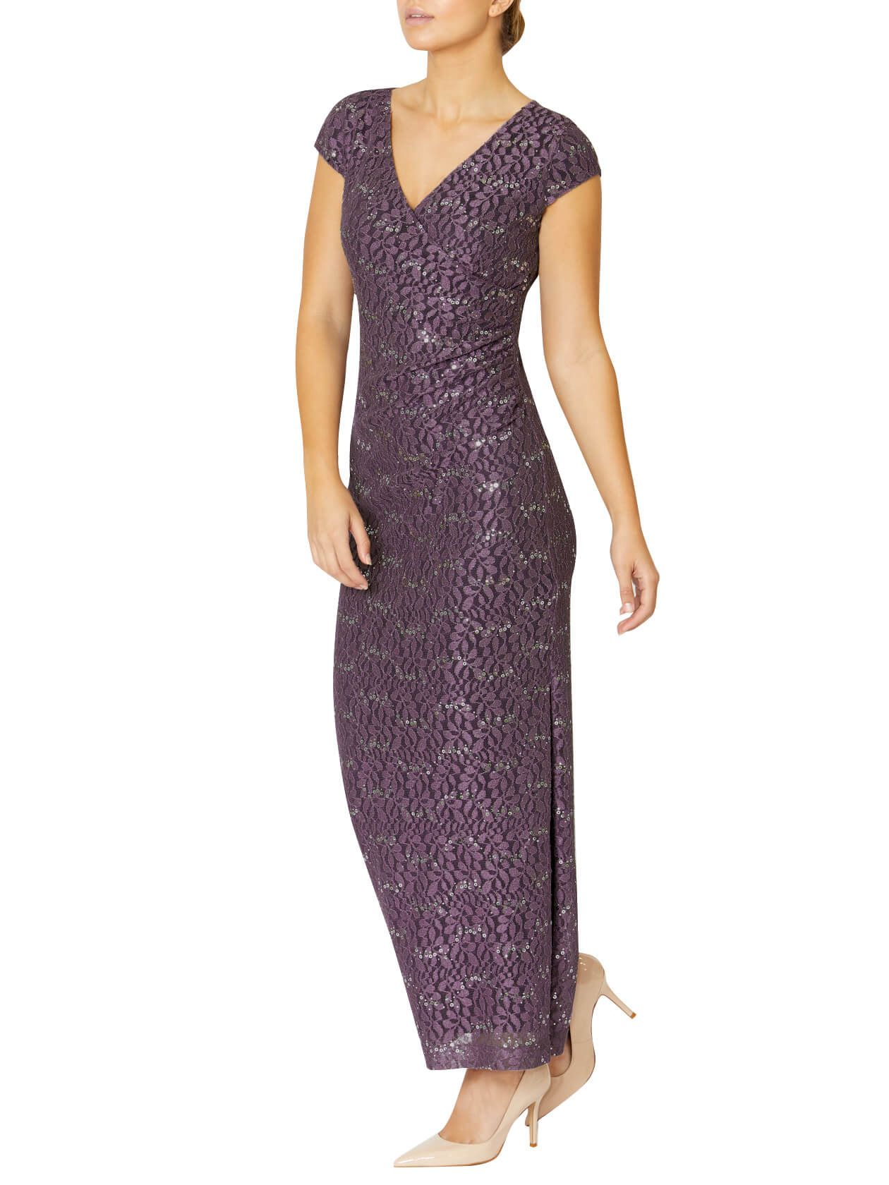 Women s Violet Purple Stretch Lace Column Gown Stella