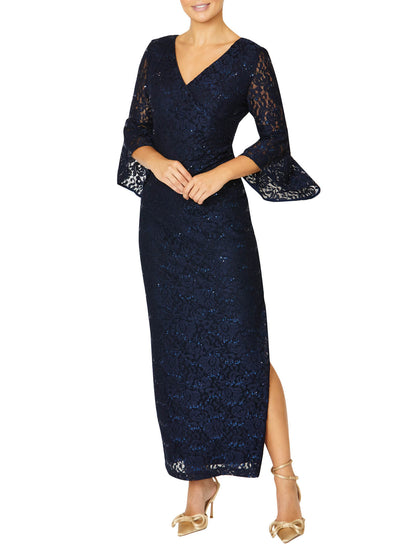 Stella Navy Stretch Sequin Lace Gown