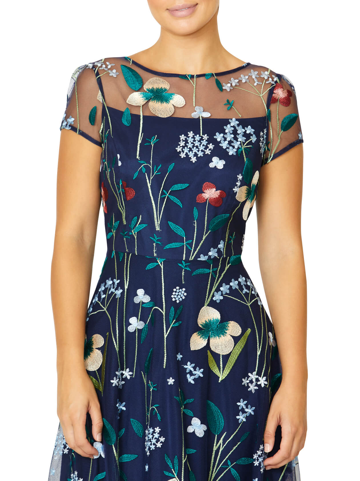 Navy floral cheap embroidered dress